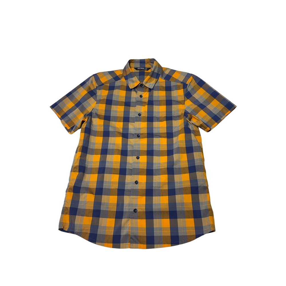 Arcteryx Mens‎ Small Plaid Short Sleeve Button Down Shirt Orange Blue Gorpcore